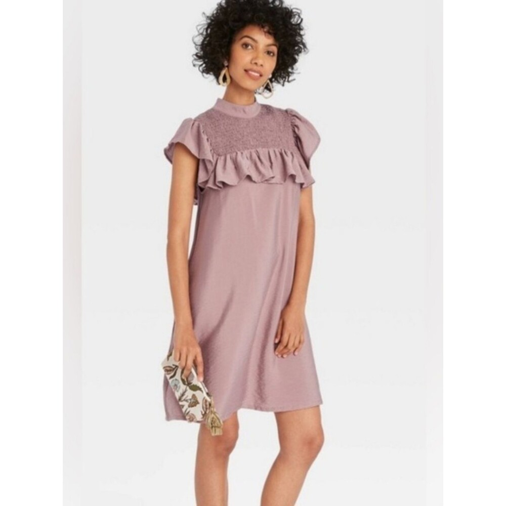 A New Day Dusty Marve Ruffed Smocked Flowy Casual Medium Dress